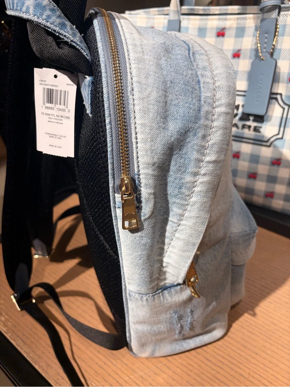 Coach Light Blue Denim Medium Backpack with Gold Hardware new